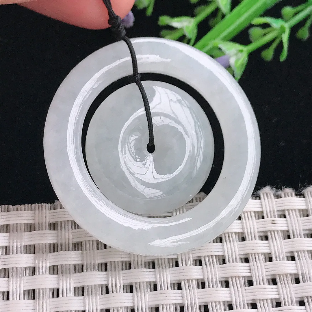 实拍A货翡翠39/6老坑冰润起胶母子扣平安扣吊坠翡翠挂件