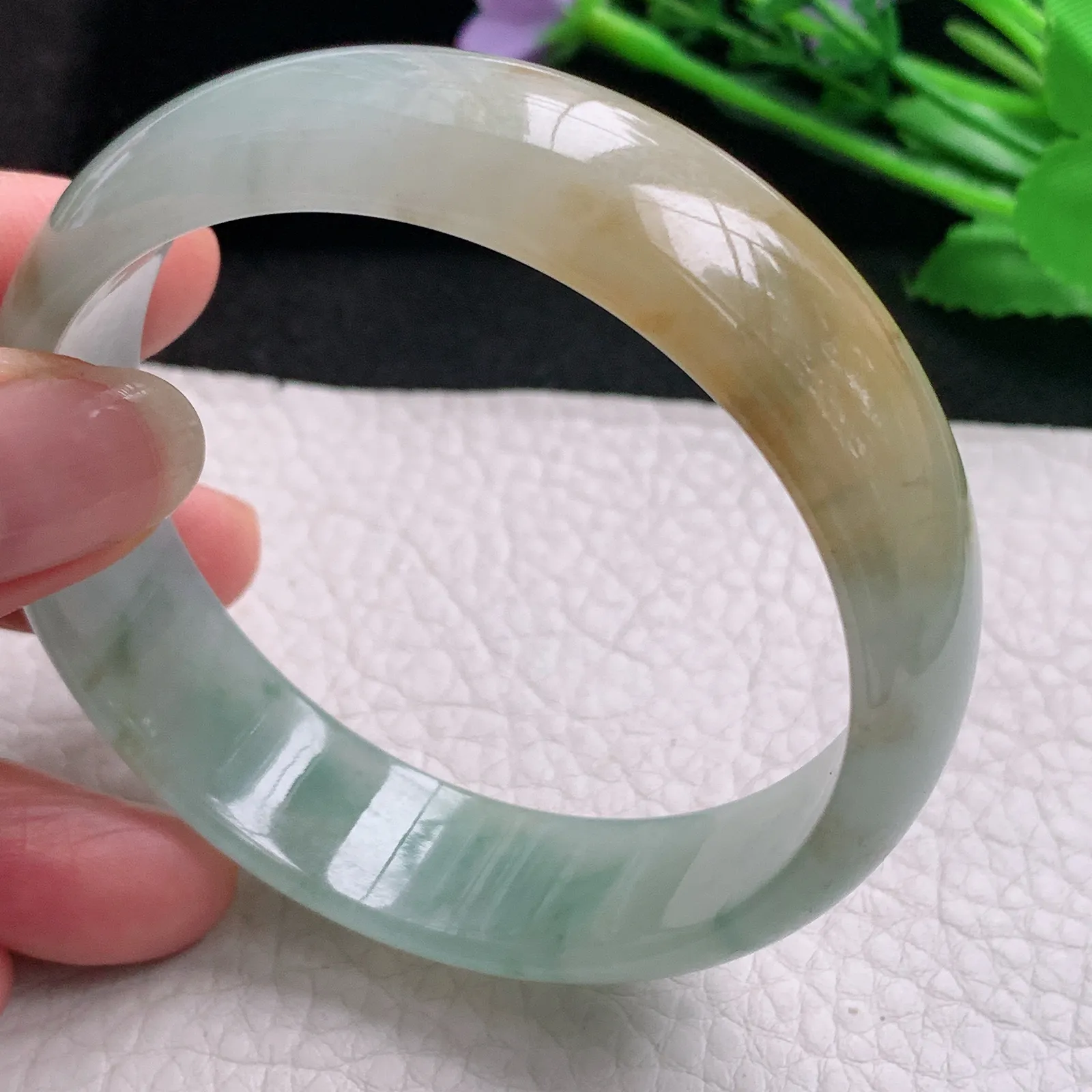 mq实拍59*16.2*6.5平安镯 天然缅甸翡翠A货玉手镯冰润三彩宽边玉手环