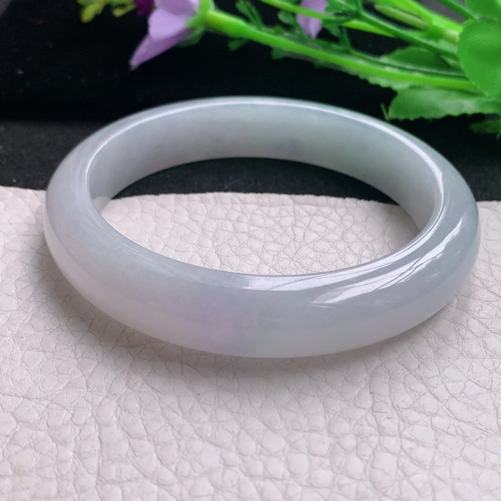 hh实拍57*12*8.5平安镯 天然缅甸翡翠A货玉手镯淡冰紫底宽边玉手环