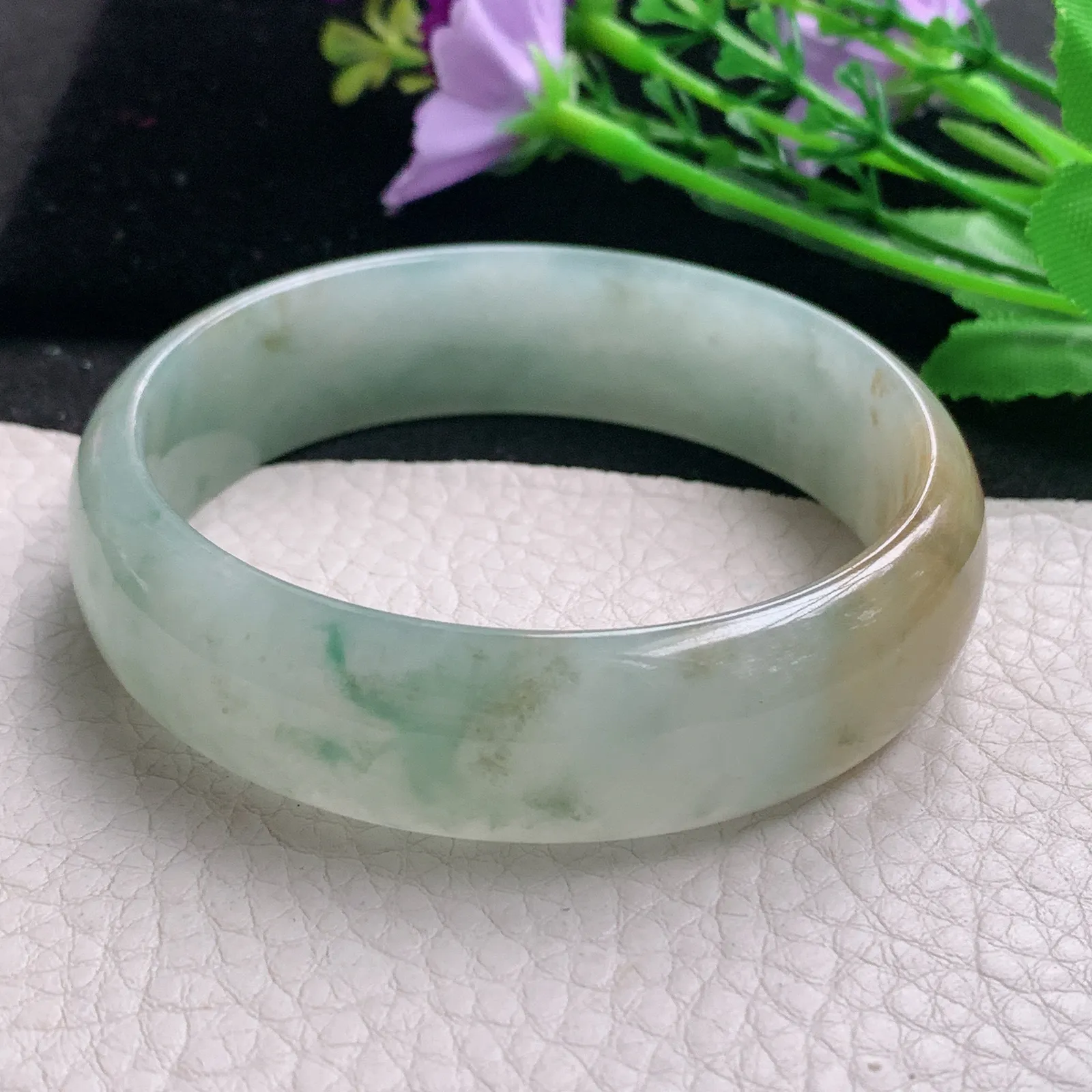 mq实拍59*16.2*6.5平安镯 天然缅甸翡翠A货玉手镯冰润三彩宽边玉手环