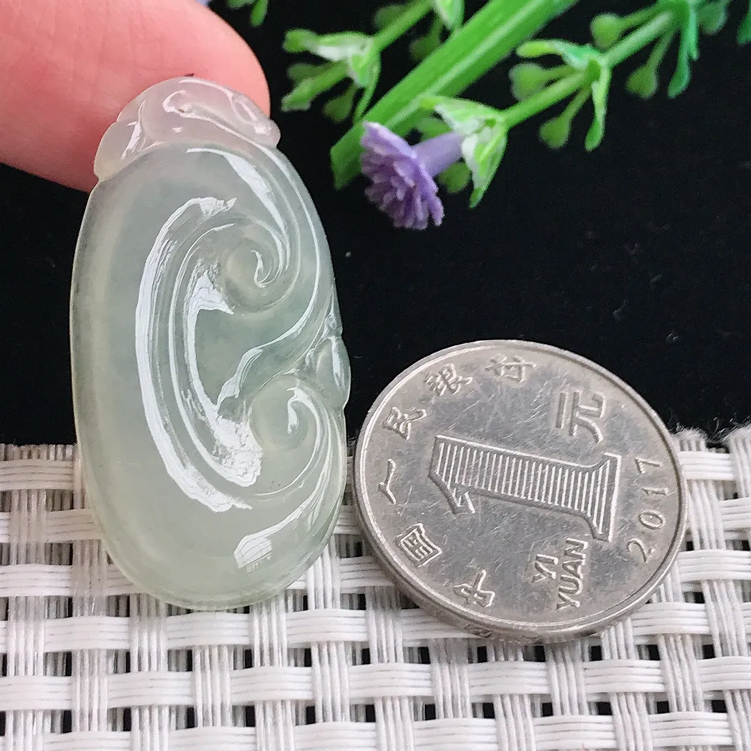 实拍A货翡翠37.6/19.6/4老坑冰胶水灵冰晴如意吊坠正装翡翠挂件