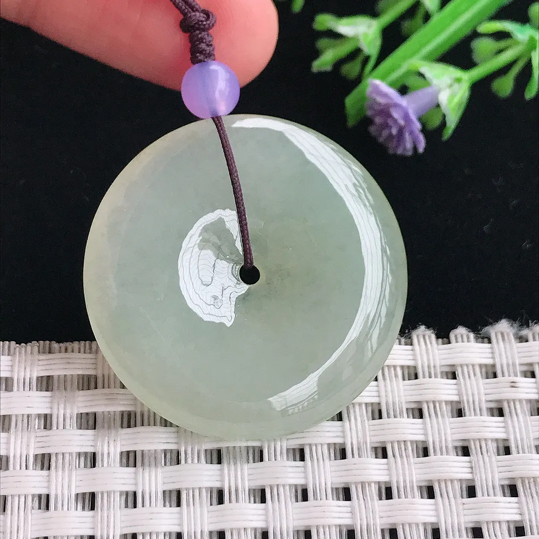 实拍A货翡翠32.8/5.8老坑冰胶水灵冰晴平安扣吊坠翡翠挂件