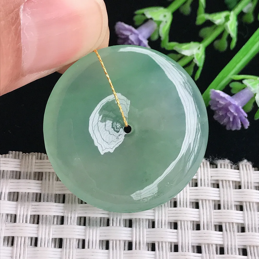 实拍A货翡翠30/5.6老坑冰胶果冻冰晴绿平安扣吊坠翡翠挂件