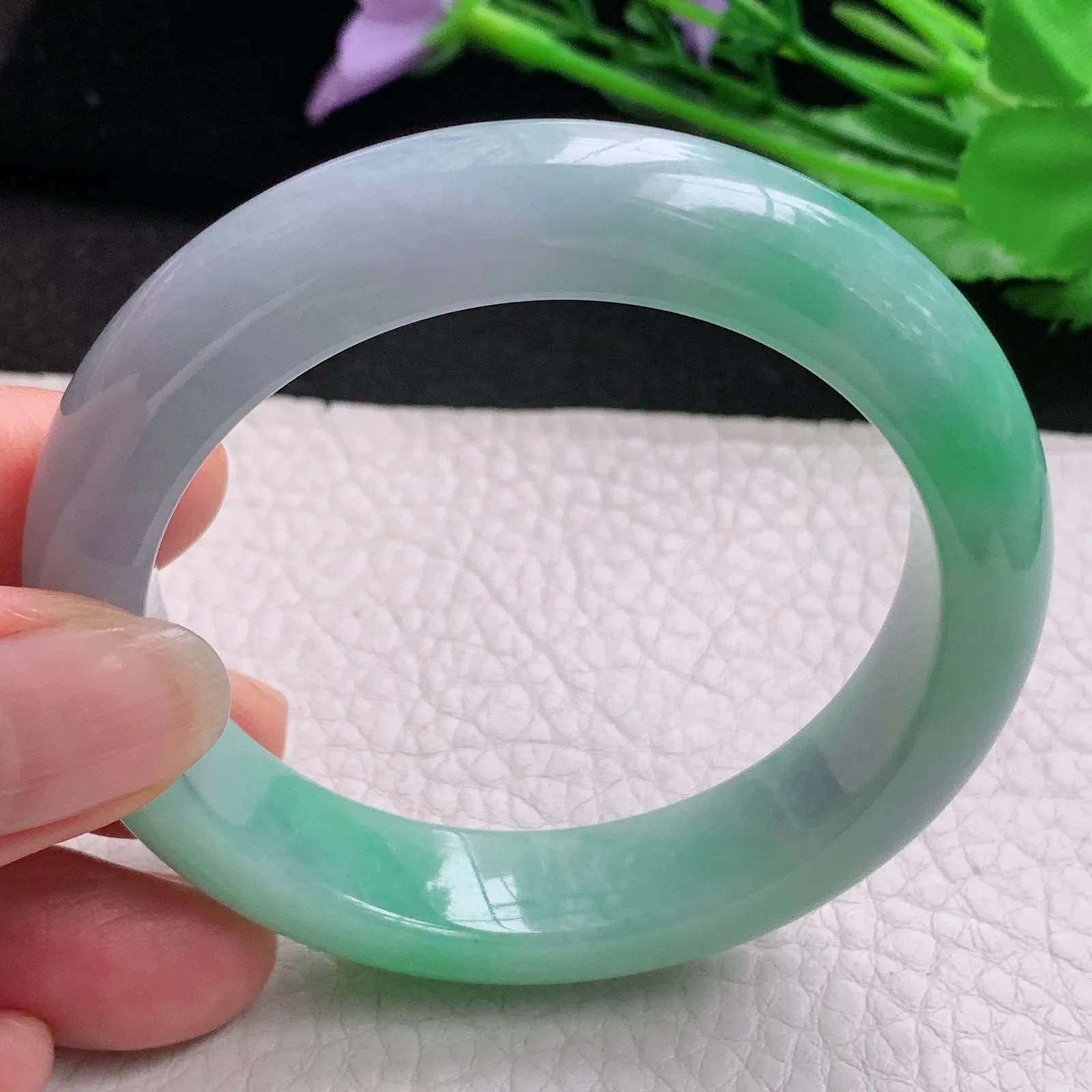 nr小圈口52.5*12.8*8.5平安镯 天然缅甸翡翠A货玉手镯春带彩秀气宽边玉手环