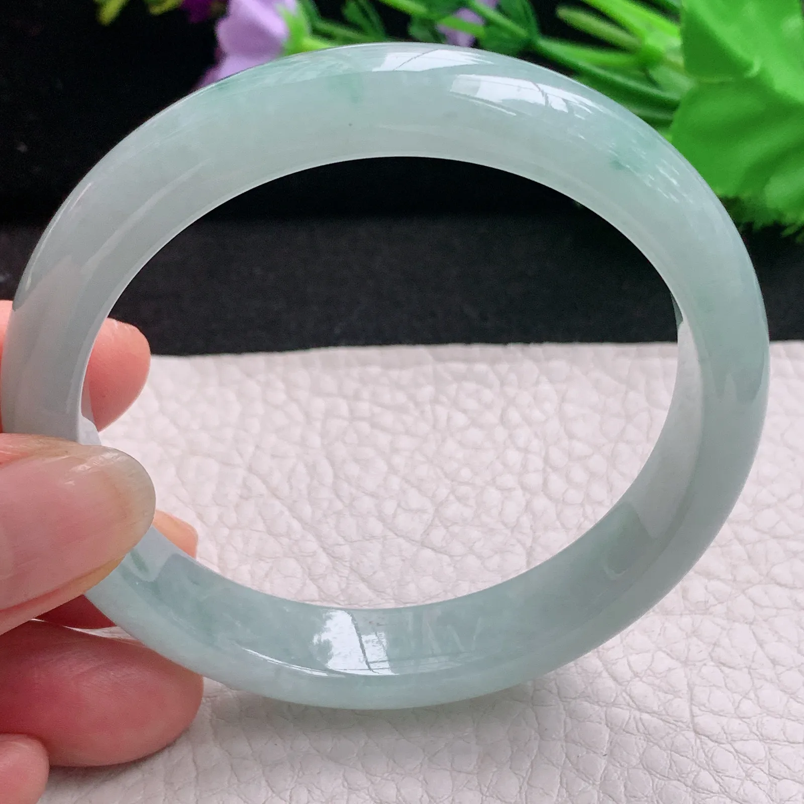 nr实拍57*12*7.6平安镯 天然缅甸翡翠A货玉手镯冰飘花秀气宽边玉手环