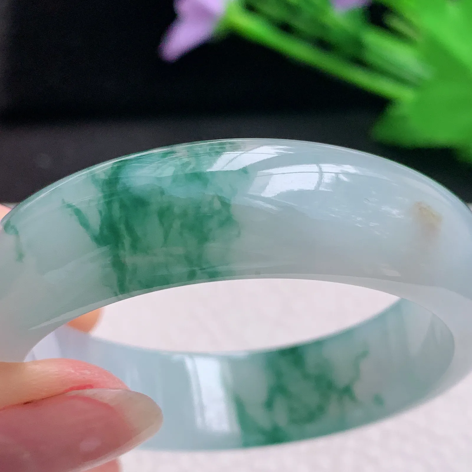 mq实拍53.5*45.8*13.6*7.2贵妃镯 天然缅甸翡翠A货玉手镯冰飘花玉手环