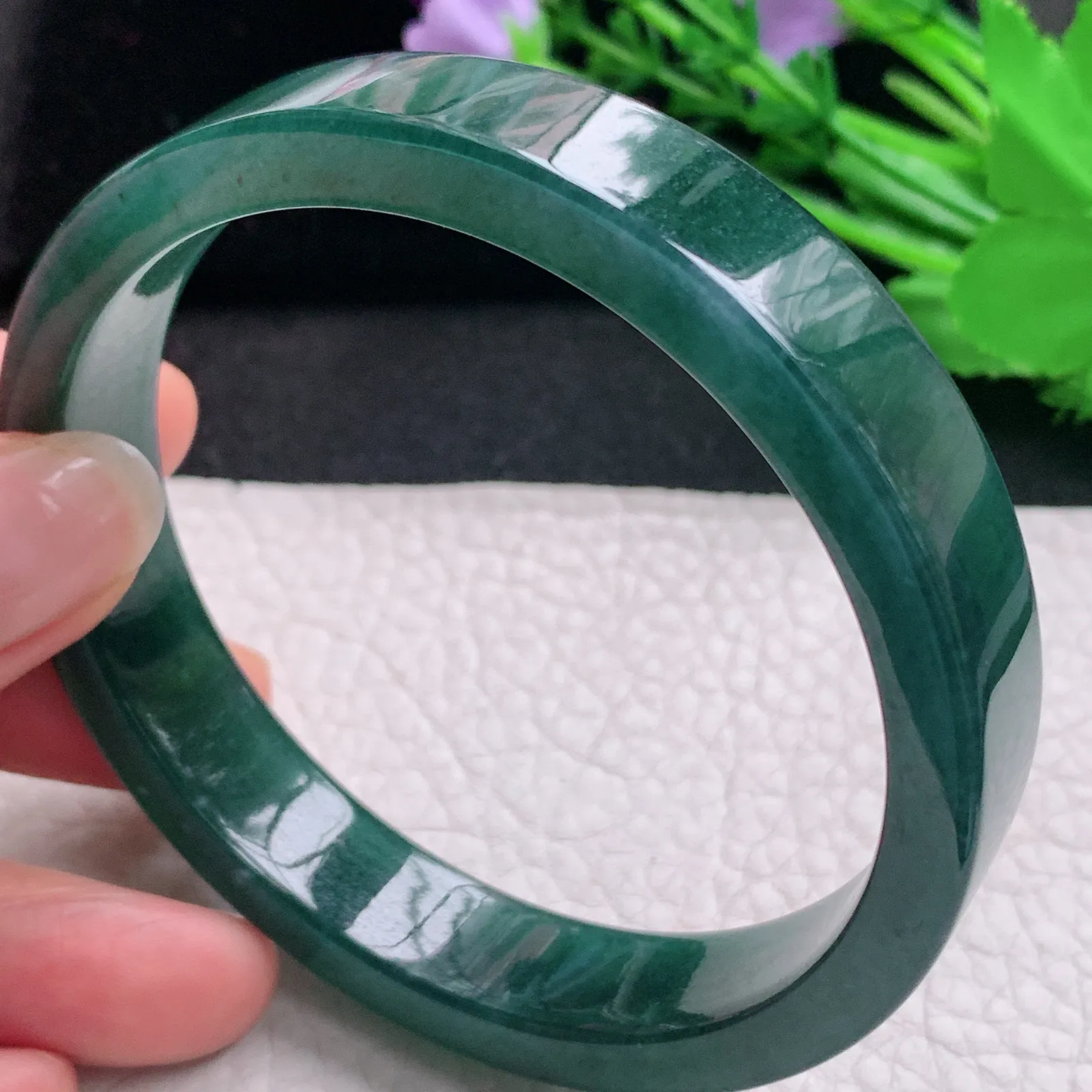 mq大圈口63.5*12.6*6.2宽扁镯 天然翡翠A货玉手镯蓝韵水润宽边玉手环