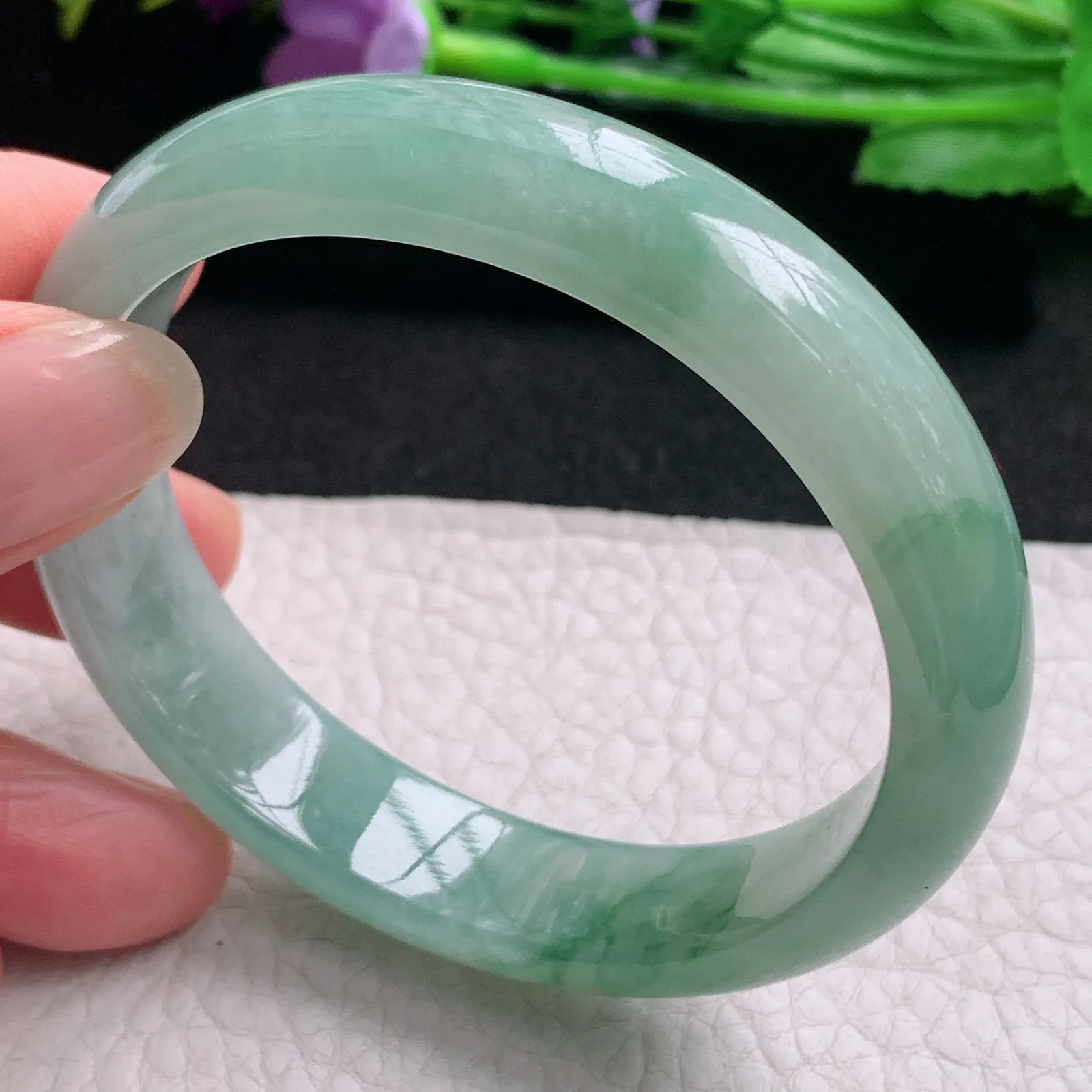 ss实拍55*51*12.8*7.2贵妃镯 天然缅甸翡翠A货玉手镯飘花秀气美人镯