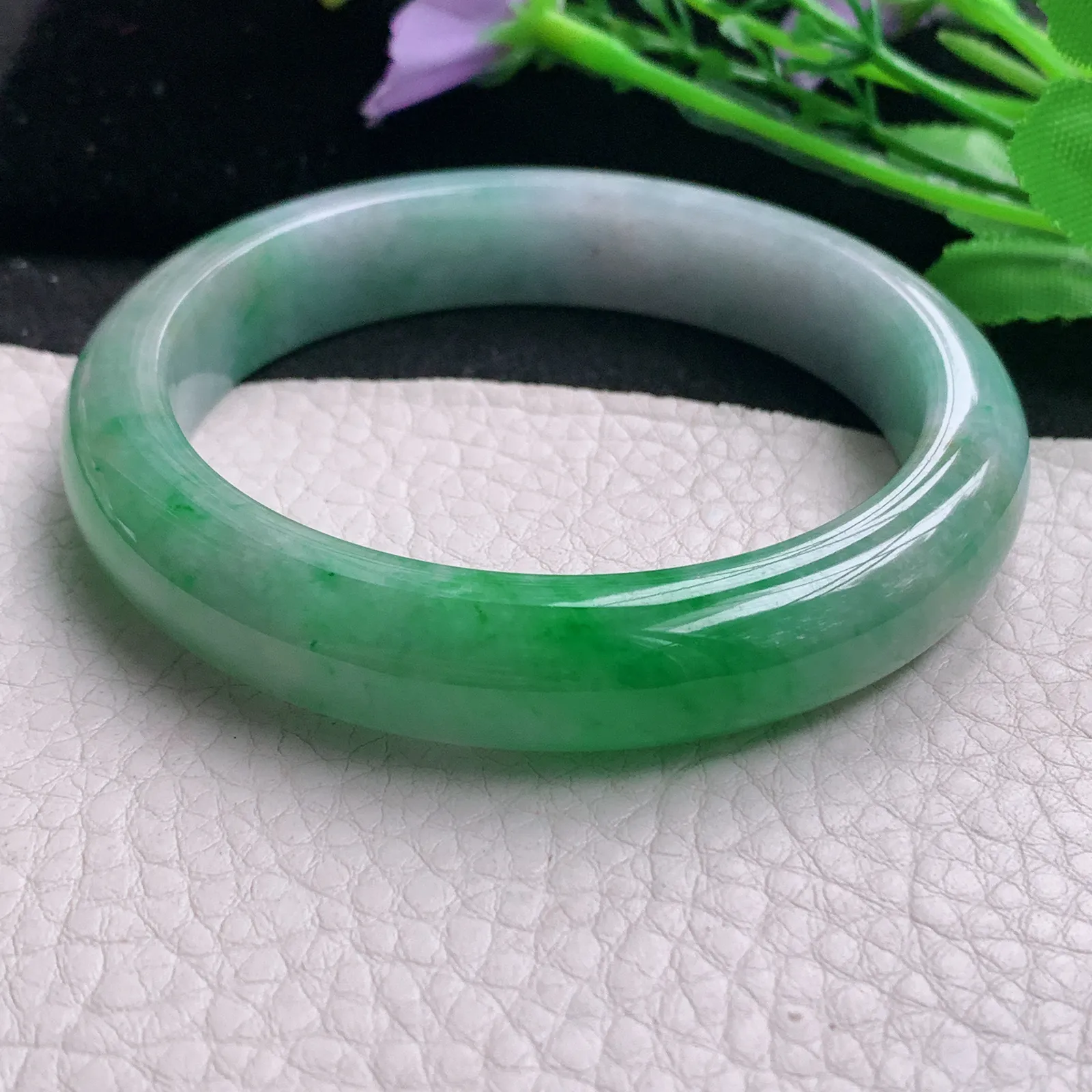 mq实拍59*12.3*8.8平安镯 天然缅甸翡翠A货玉手镯辣绿水润宽边玉手环