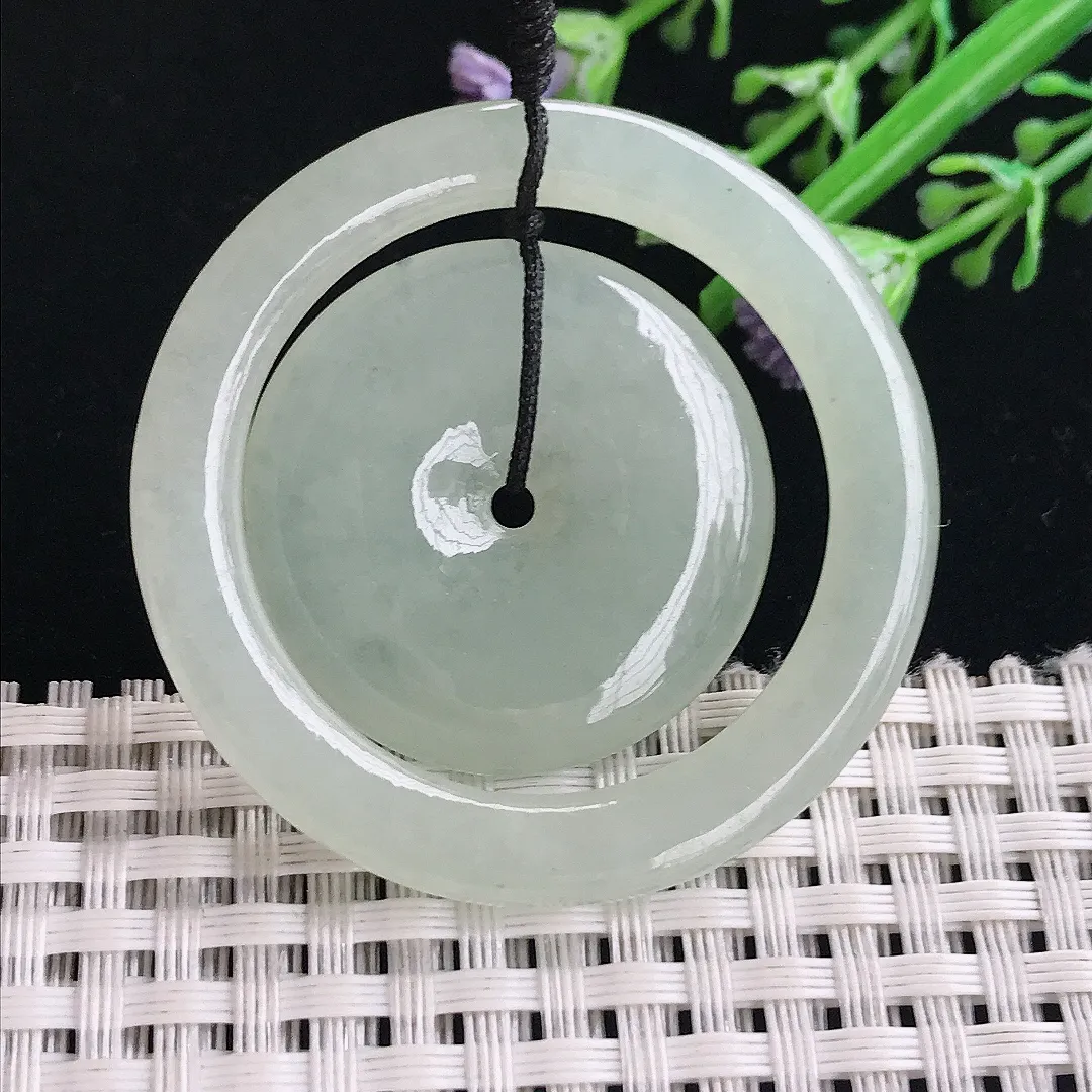 实拍A货翡翠45.5/5.1老坑冰胶水灵冰晴母子扣吊坠翡翠平安扣挂件