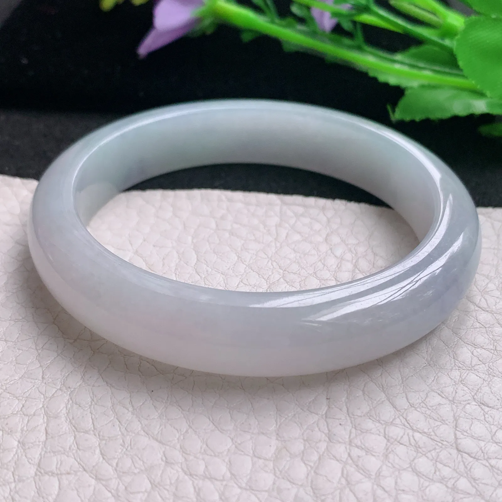 hh实拍57*12*8.5平安镯 天然缅甸翡翠A货玉手镯淡冰紫底宽边玉手环