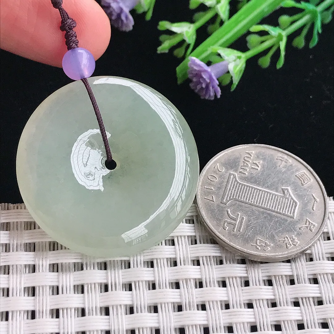 实拍A货翡翠32.8/5.8老坑冰胶水灵冰晴平安扣吊坠翡翠挂件