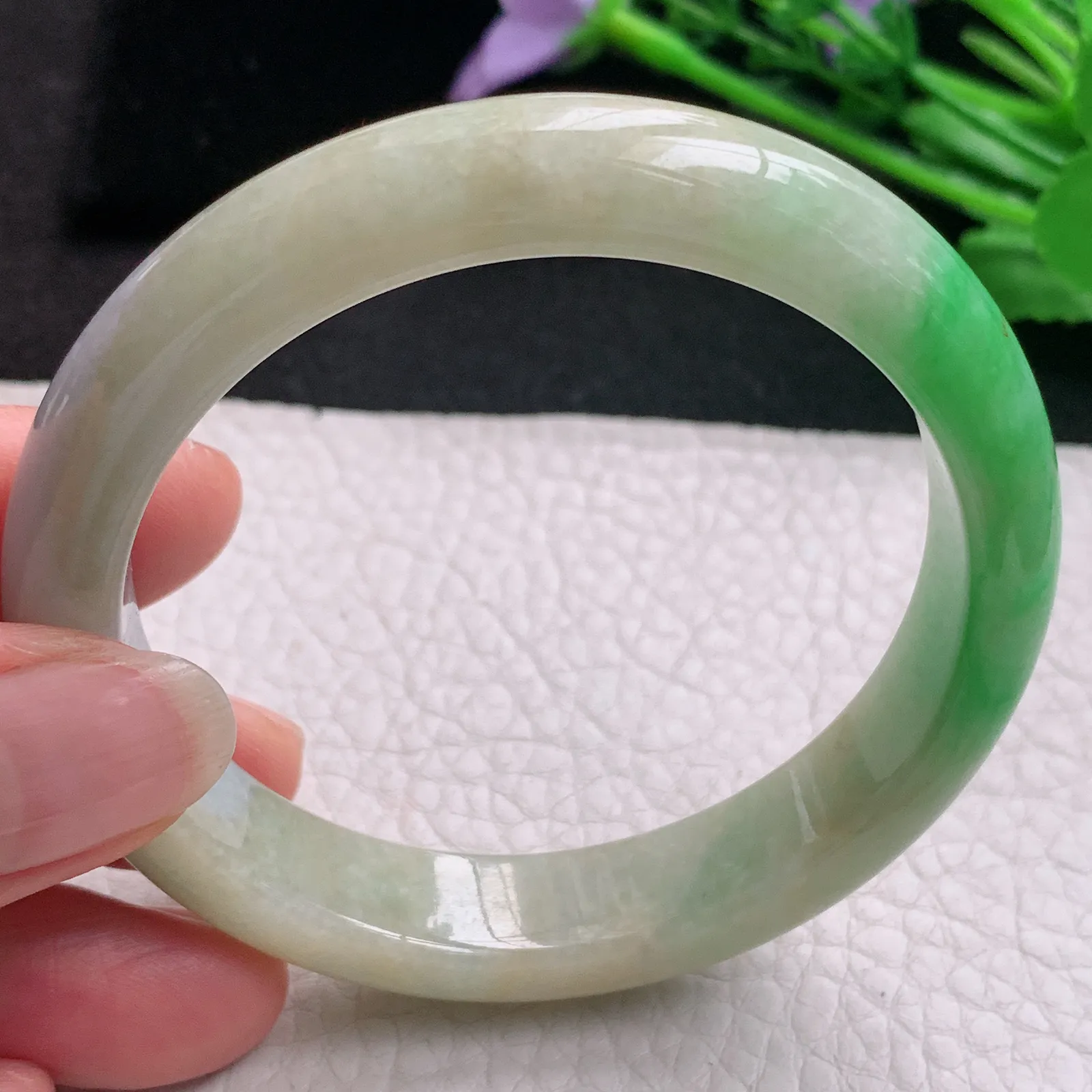 mq实拍55*11.8*7.5平安镯 天然缅甸翡翠A货玉手镯三彩水润宽边玉手环