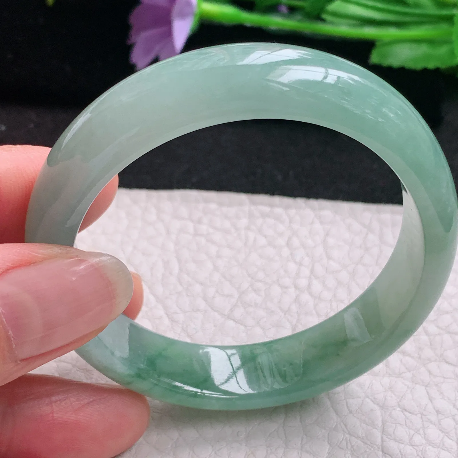 ss实拍55*51*12.8*7.2贵妃镯 天然缅甸翡翠A货玉手镯飘花秀气美人镯