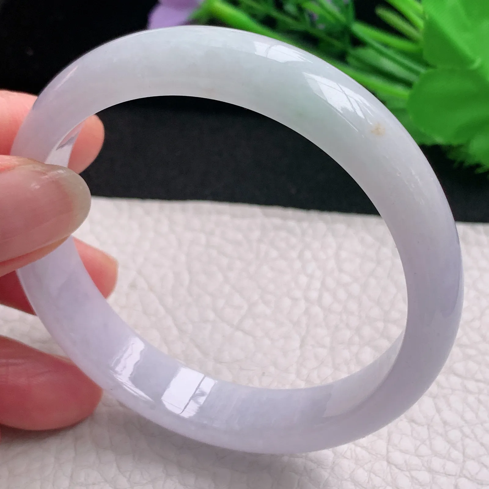 nr实拍57.5*12.2*6.8平安镯 天然缅甸翡翠A货玉手镯淡紫水润宽边玉手环