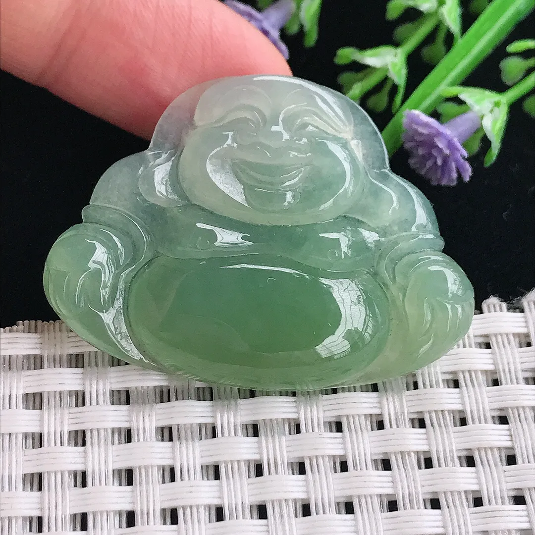 实拍A货翡翠31.5/42.8/5.5老坑冰胶果冻满绿佛公吊坠翡翠玉佛挂件