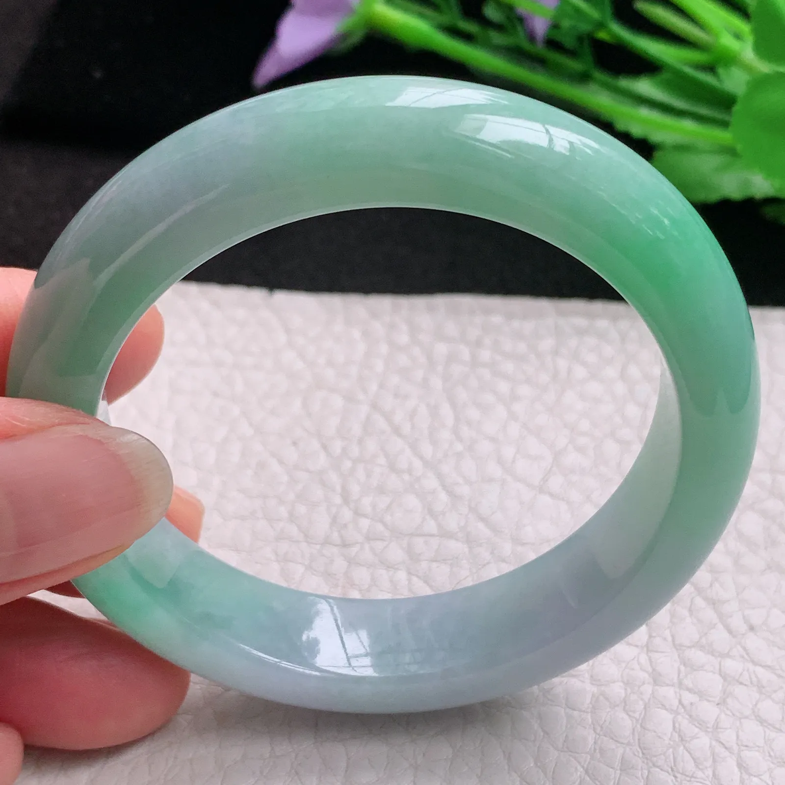 nr小圈口52.5*12.8*8.5平安镯 天然缅甸翡翠A货玉手镯春带彩秀气宽边玉手环