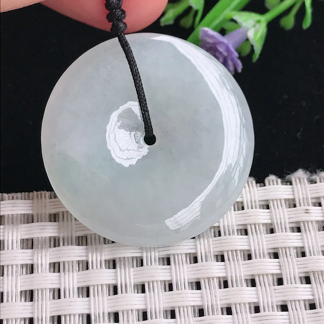 实拍A货翡翠32.8/5.2老坑冰润水灵平安扣吊坠正装翡翠玉扣挂件