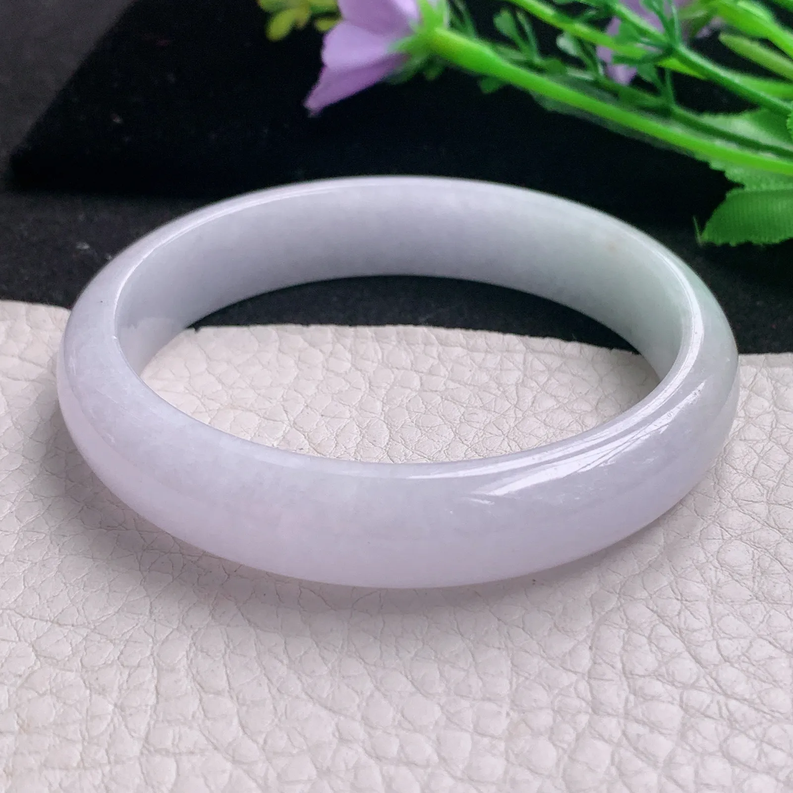 nr实拍57.5*12.2*6.8平安镯 天然缅甸翡翠A货玉手镯淡紫水润宽边玉手环