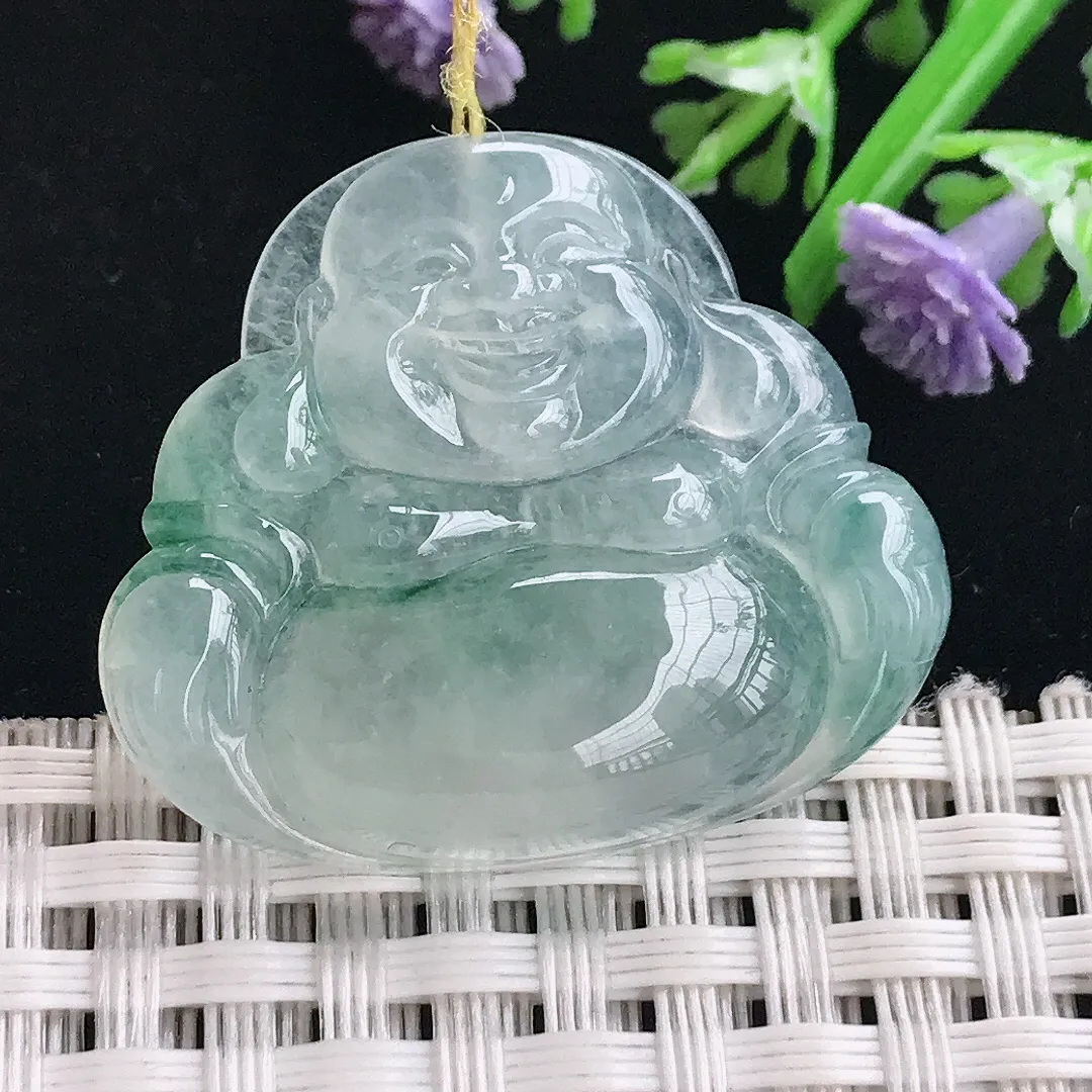 实拍A货翡翠27.8/32.8/6.2老坑冰种起胶冰飘花佛公吊坠翡翠玉佛挂件