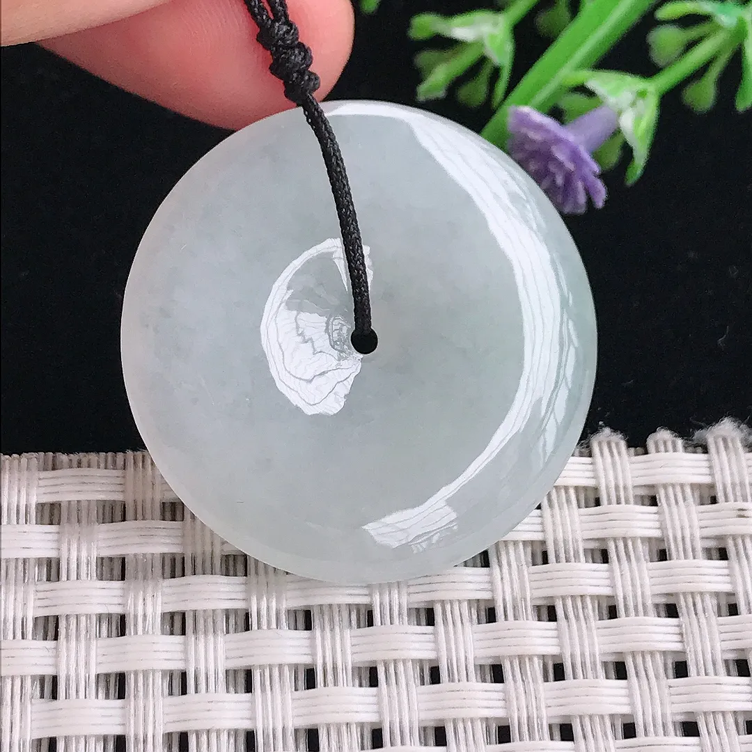 实拍A货翡翠32.8/5.2老坑冰润水灵平安扣吊坠正装翡翠玉扣挂件