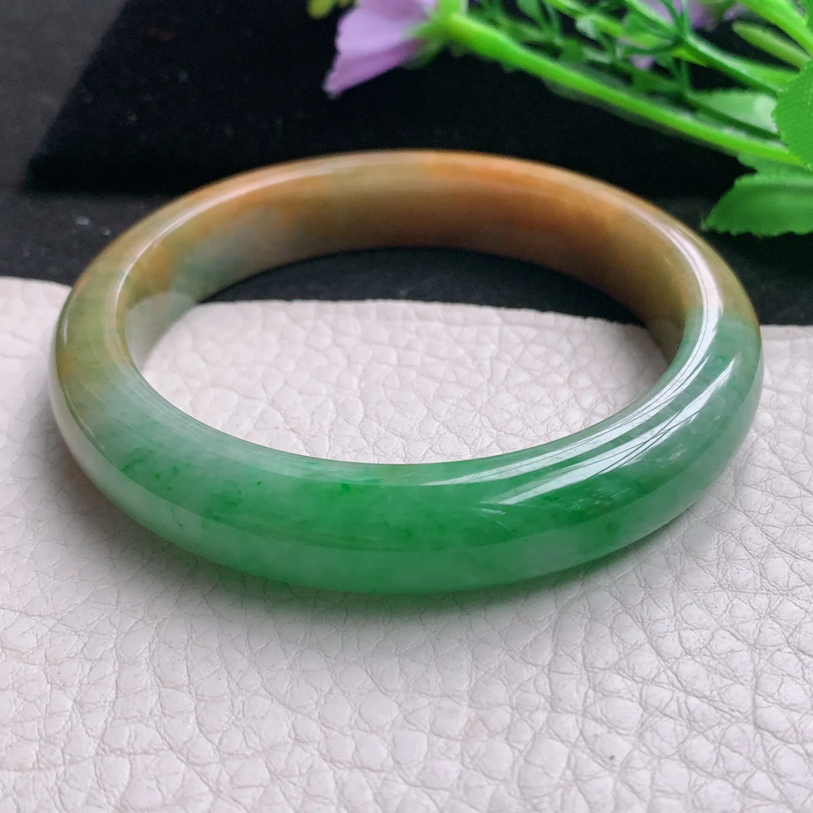 mq实拍58.5*12*8.5平安镯 天然缅甸翡翠A货玉手镯双彩水润宽边玉手环