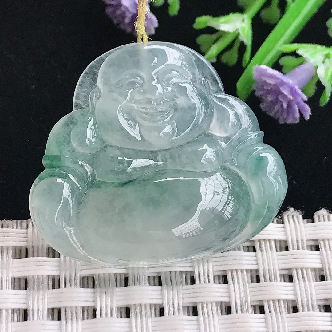 实拍A货翡翠27.8/32.8/6.2老坑冰种起胶冰飘花佛公吊坠翡翠玉佛挂件