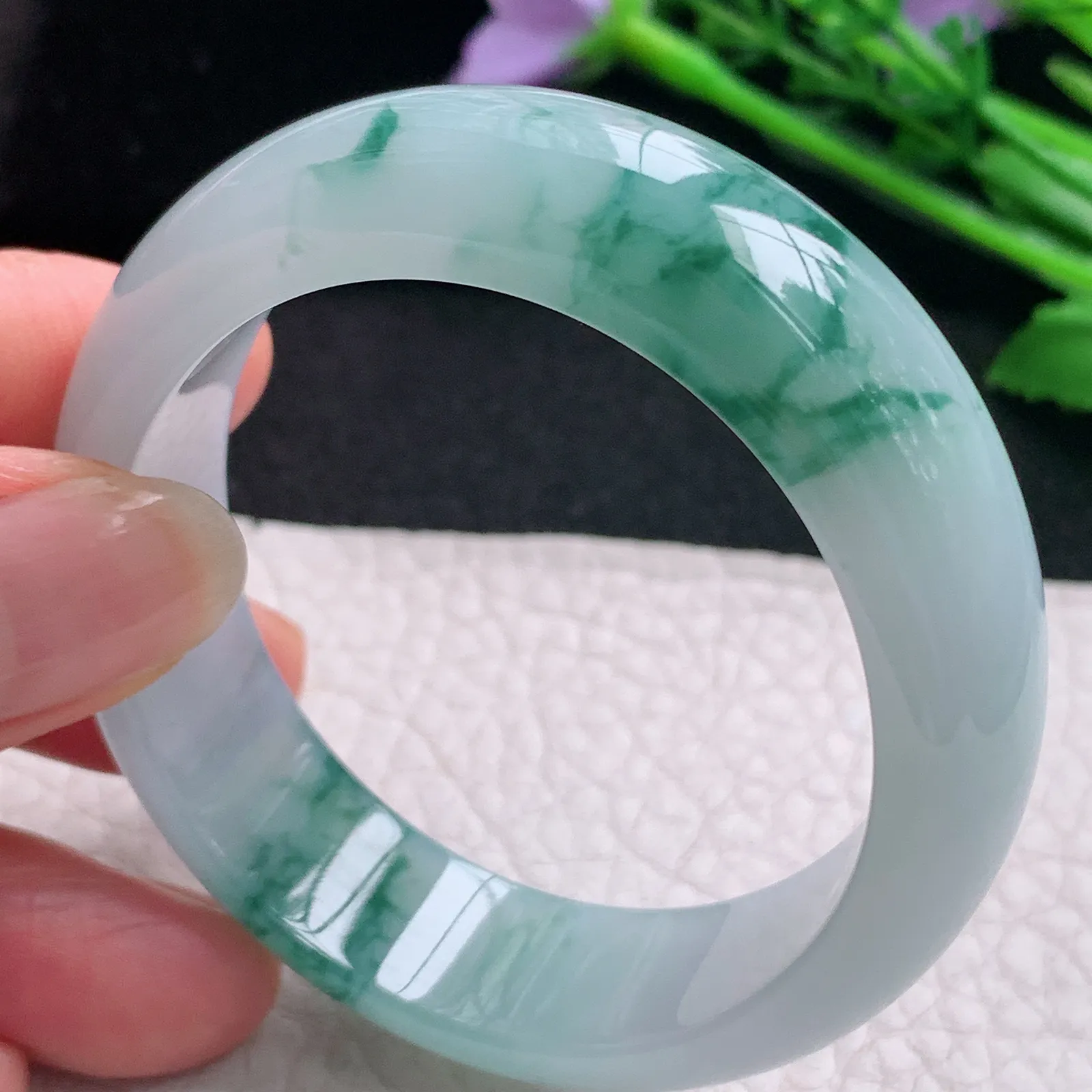 mq实拍53.5*45.8*13.6*7.2贵妃镯 天然缅甸翡翠A货玉手镯冰飘花玉手环