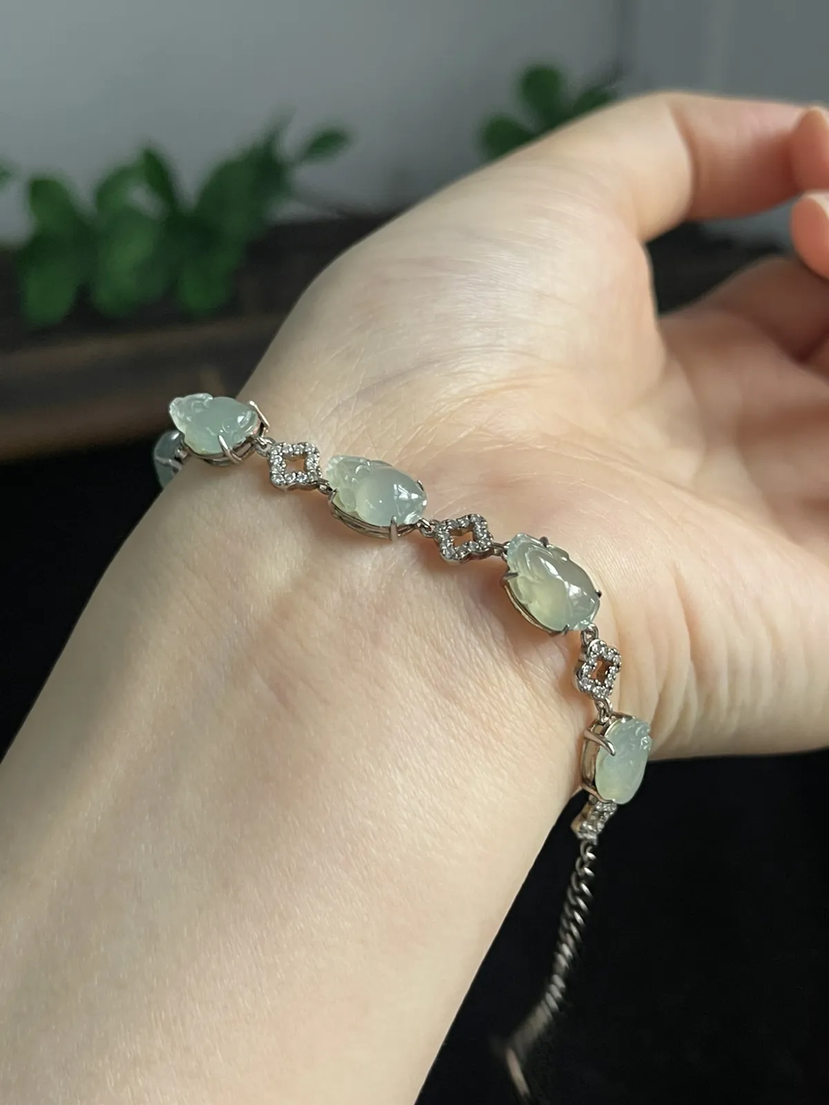 翡翠手链，印记：S925