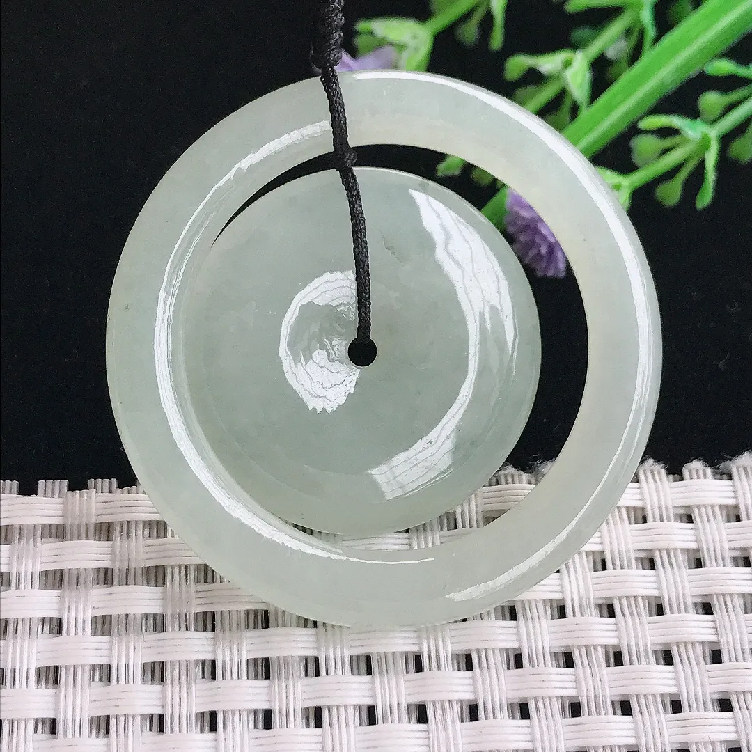 实拍A货翡翠45.5/5.1老坑冰胶水灵冰晴母子扣吊坠翡翠平安扣挂件