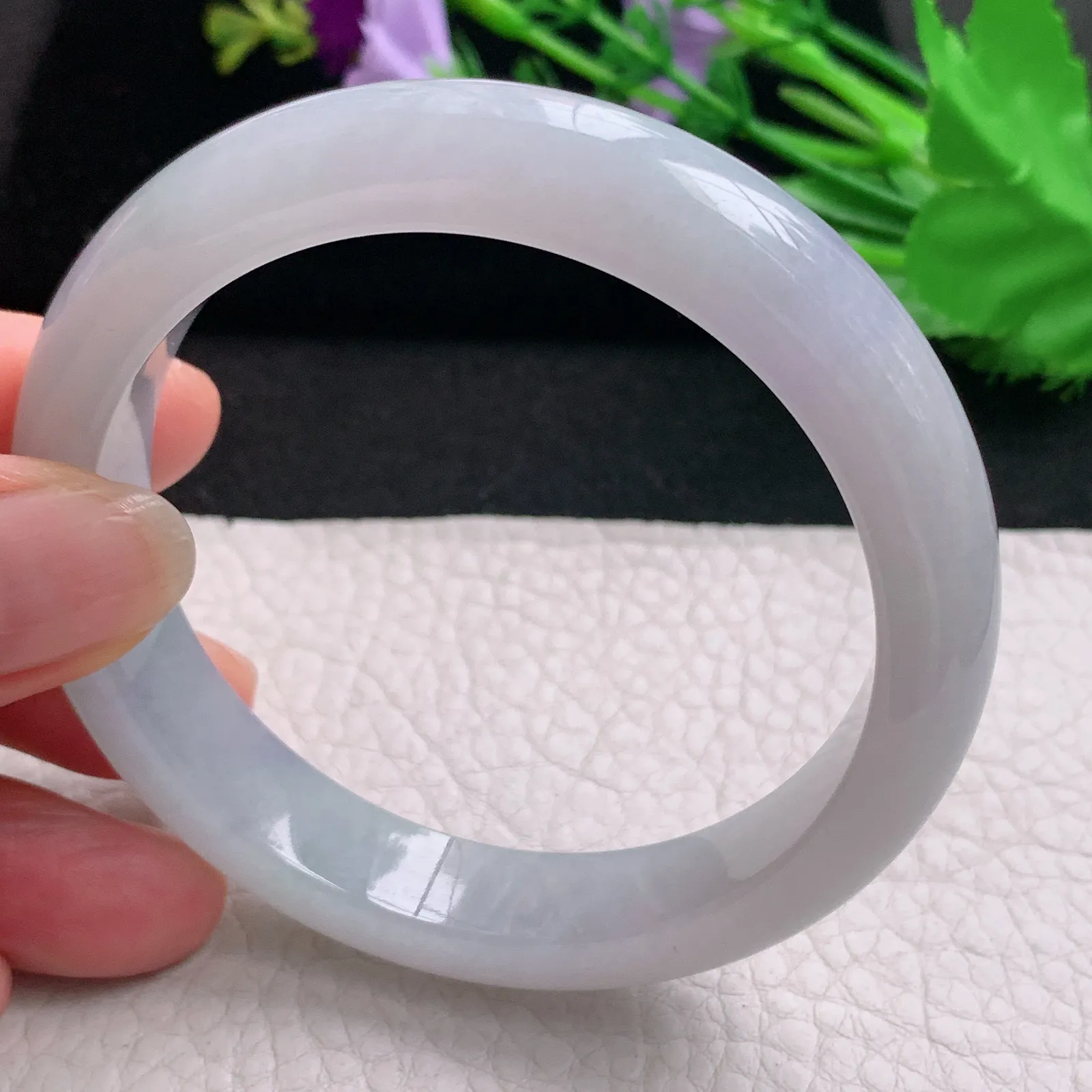 hh实拍57*12*8.5平安镯 天然缅甸翡翠A货玉手镯淡冰紫底宽边玉手环