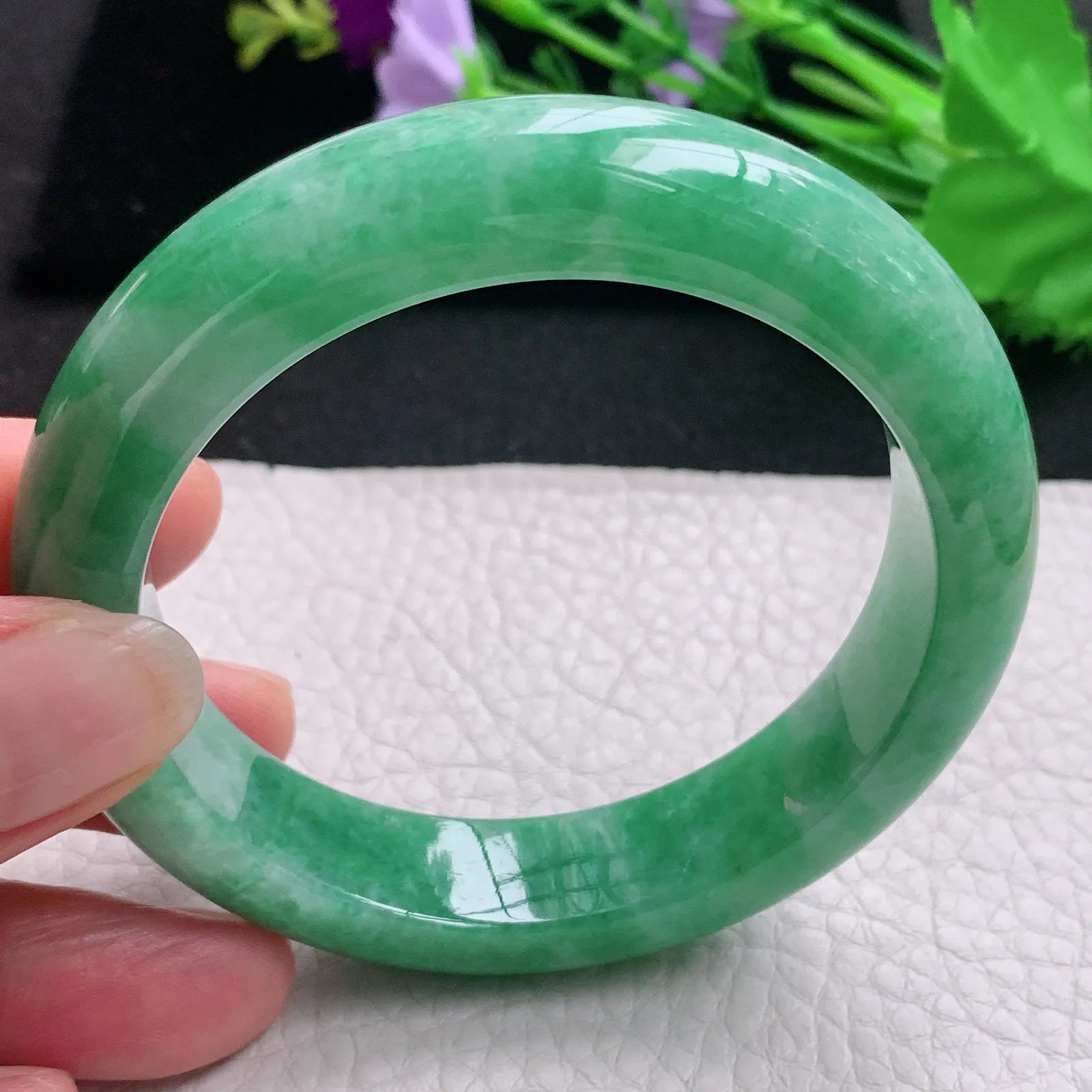 hh实拍56.5*13.5*9.3平安镯 天然缅甸翡翠A货玉手镯满绿辣色宽边玉手环
