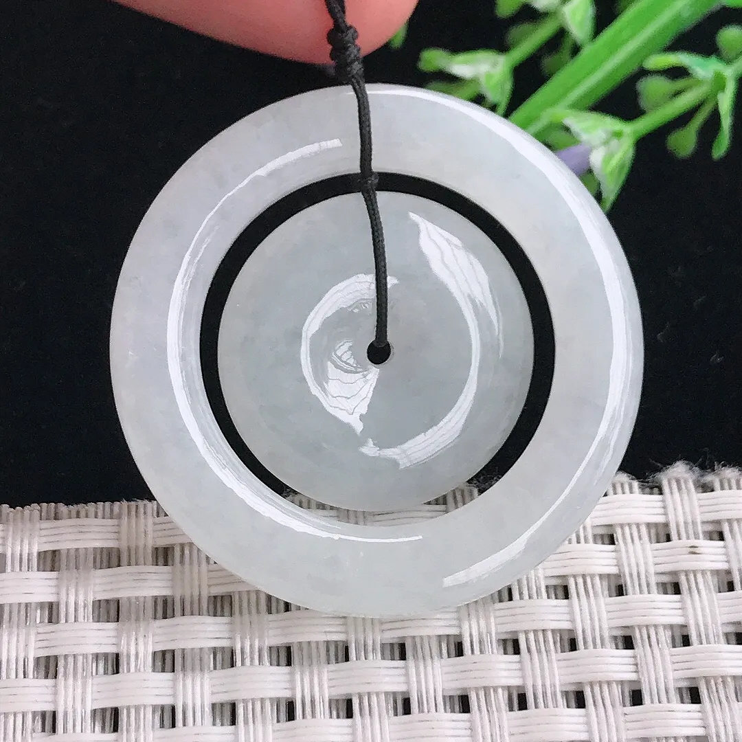 实拍A货翡翠39/6老坑冰润起胶母子扣平安扣吊坠翡翠挂件