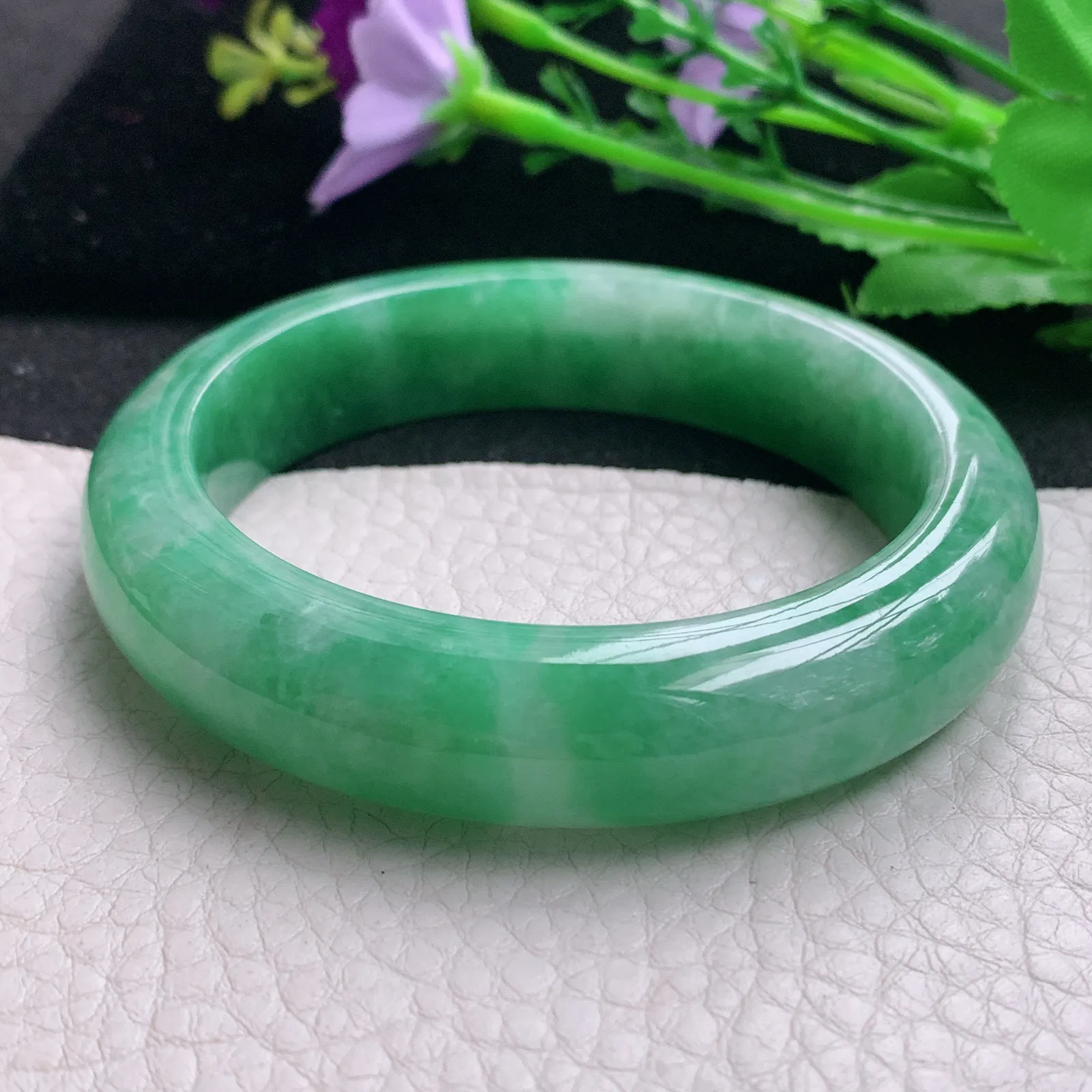 hh实拍56.5*13.5*9.3平安镯 天然缅甸翡翠A货玉手镯满绿辣色宽边玉手环