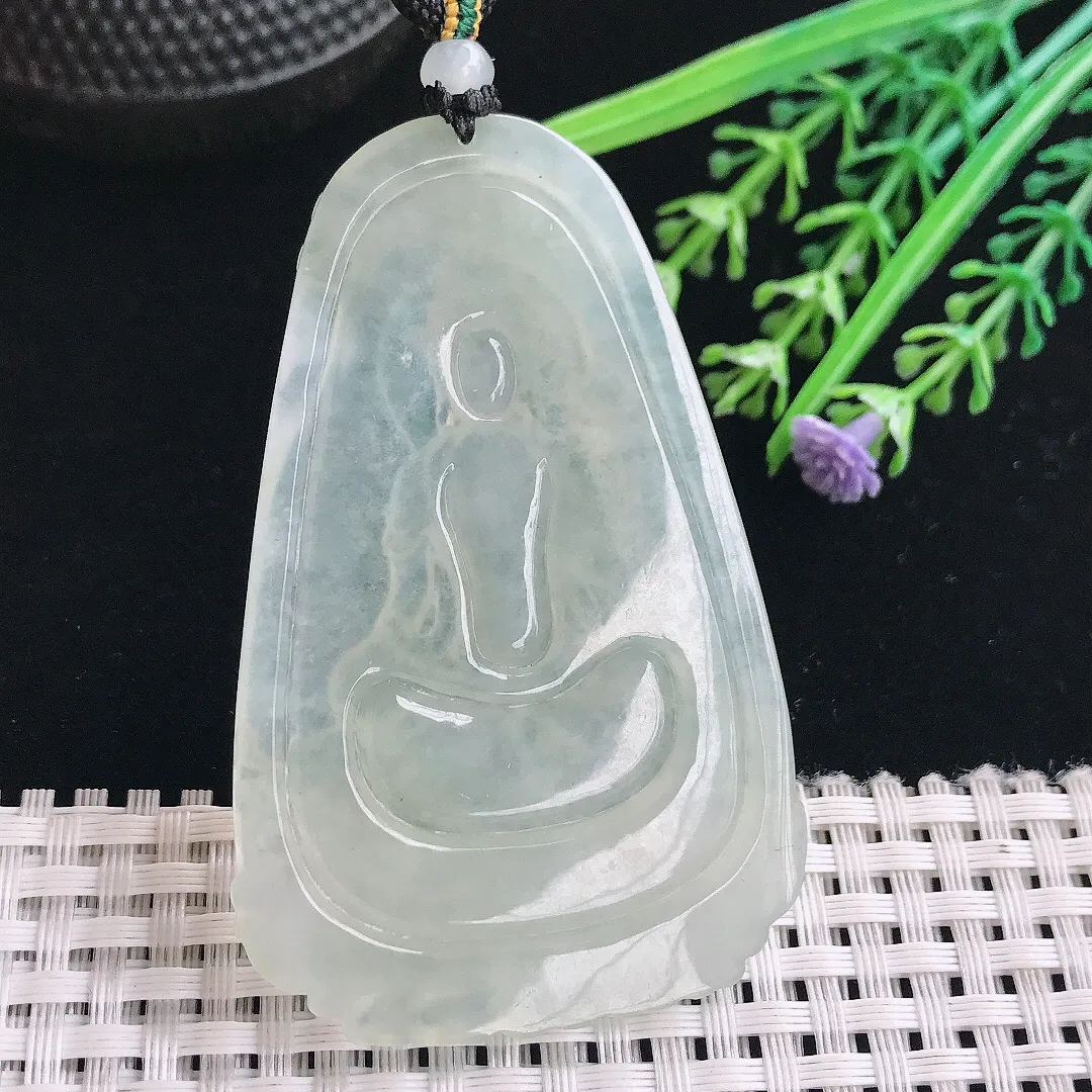 实拍A货翡翠67.5/43.6/5.5老坑冰胶水灵冰晴普贤菩萨吊坠翡翠挂件