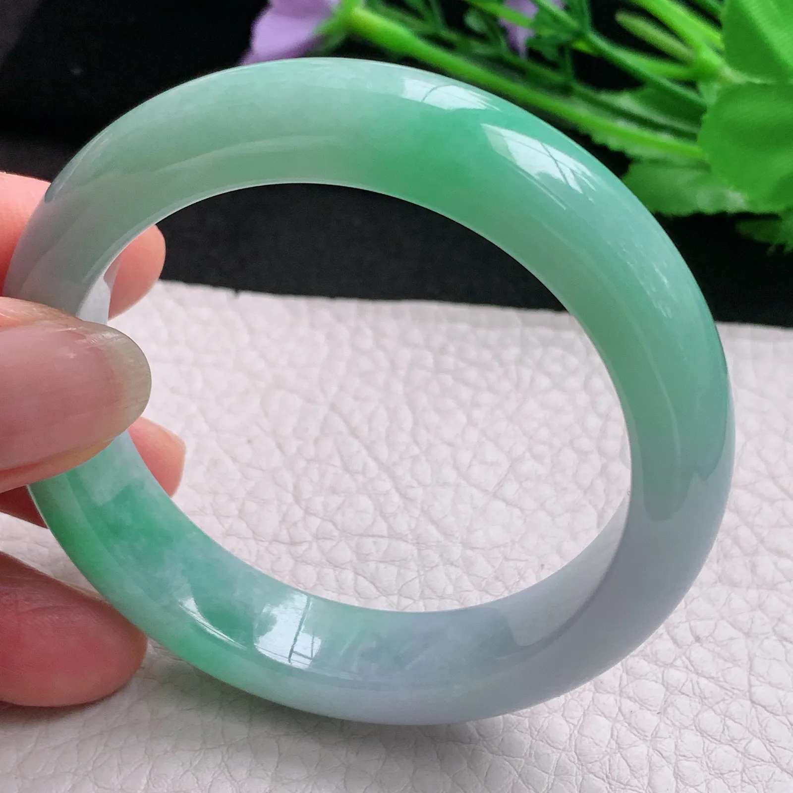 nr小圈口52.5*12.8*8.5平安镯 天然缅甸翡翠A货玉手镯春带彩秀气宽边玉手环