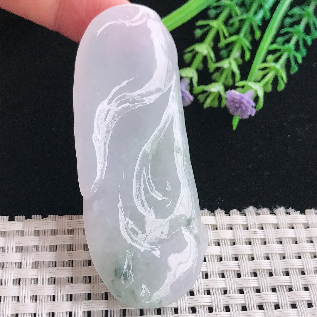 实拍A货翡翠73.5/27.5/10.8老坑冰润赐福观音吊坠翡翠站观音挂件