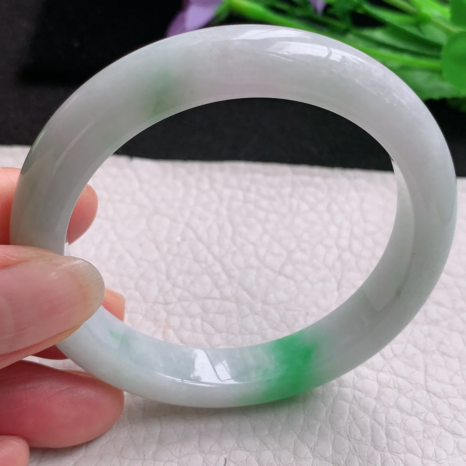 nr实拍54.5*10.5*8平安镯 天然缅甸翡翠A货玉手镯飘绿秀气宽边玉手环