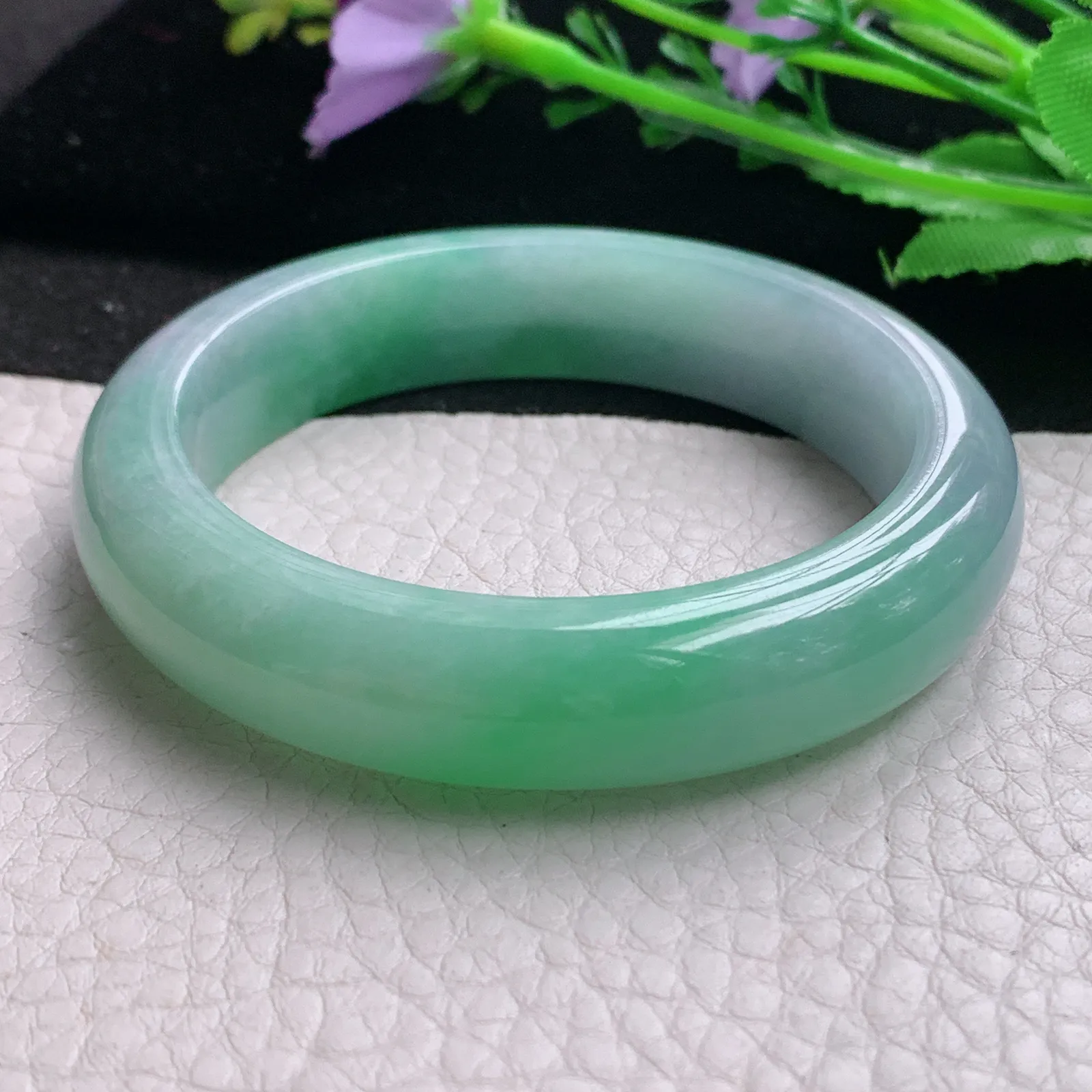 nr小圈口52.5*12.8*8.5平安镯 天然缅甸翡翠A货玉手镯春带彩秀气宽边玉手环