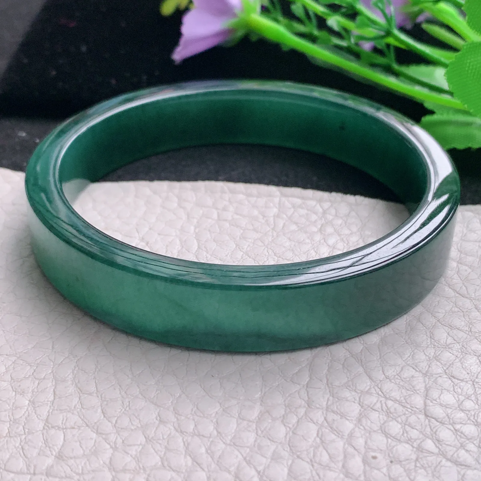 mq大圈口63.5*12.6*6.2宽扁镯 天然翡翠A货玉手镯蓝韵水润宽边玉手环