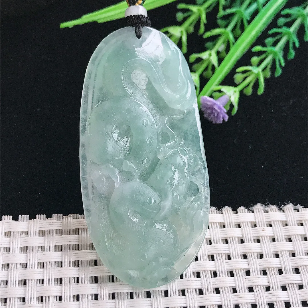 实拍A货翡翠62.5/31.5/9.8老坑冰胶水灵天空蓝龙牌吊坠翡翠挂件