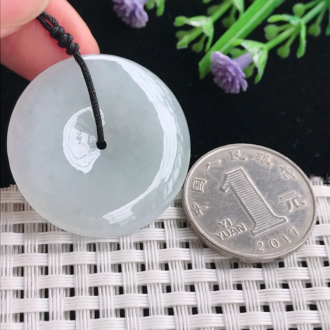 实拍A货翡翠32.8/5.2老坑冰润水灵平安扣吊坠正装翡翠玉扣挂件