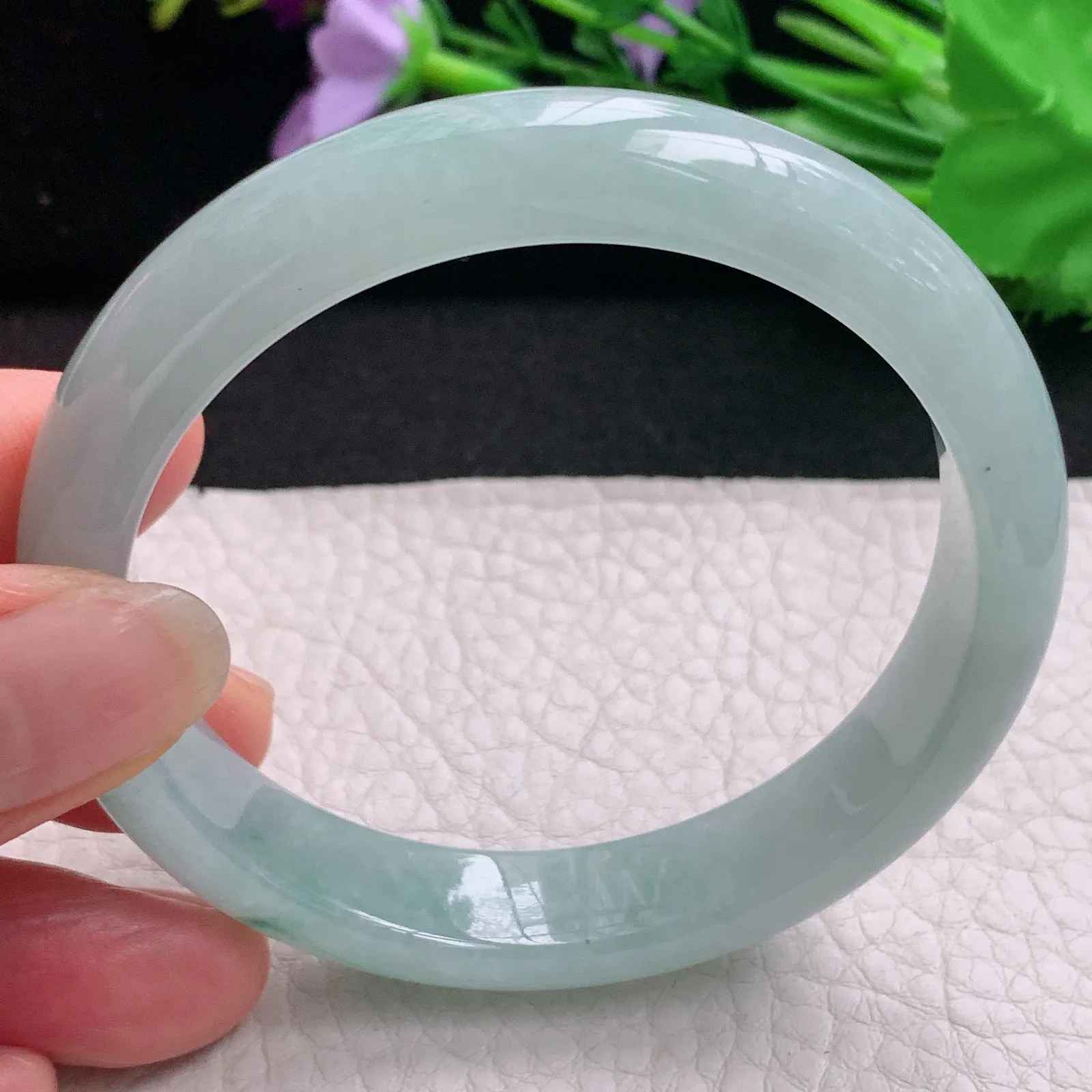 nr实拍57*12*7.6平安镯 天然缅甸翡翠A货玉手镯冰飘花秀气宽边玉手环