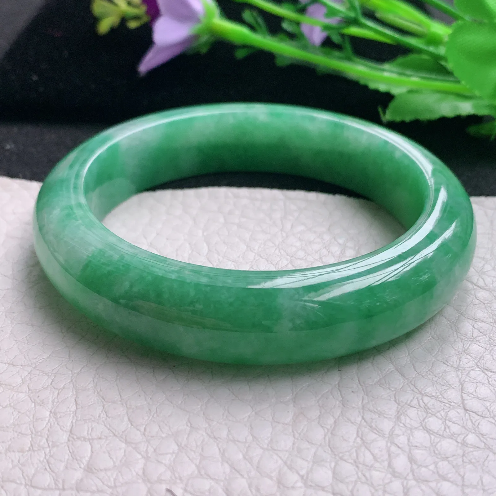 hh实拍56.5*13.5*9.3平安镯 天然缅甸翡翠A货玉手镯满绿辣色宽边玉手环