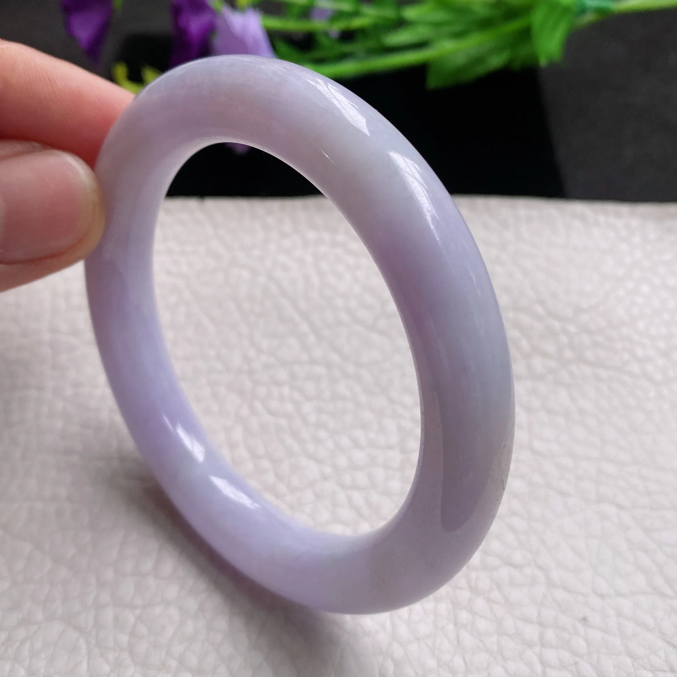 faa实拍 56.5*10.5*缅甸翡翠手镯紫罗兰百搭圆条手镯 美人镯 福镯