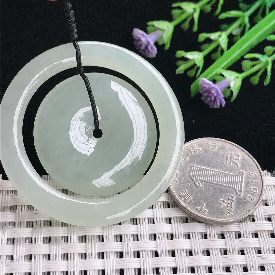 实拍A货翡翠45.5/5.1老坑冰胶水灵冰晴母子扣吊坠翡翠平安扣挂件