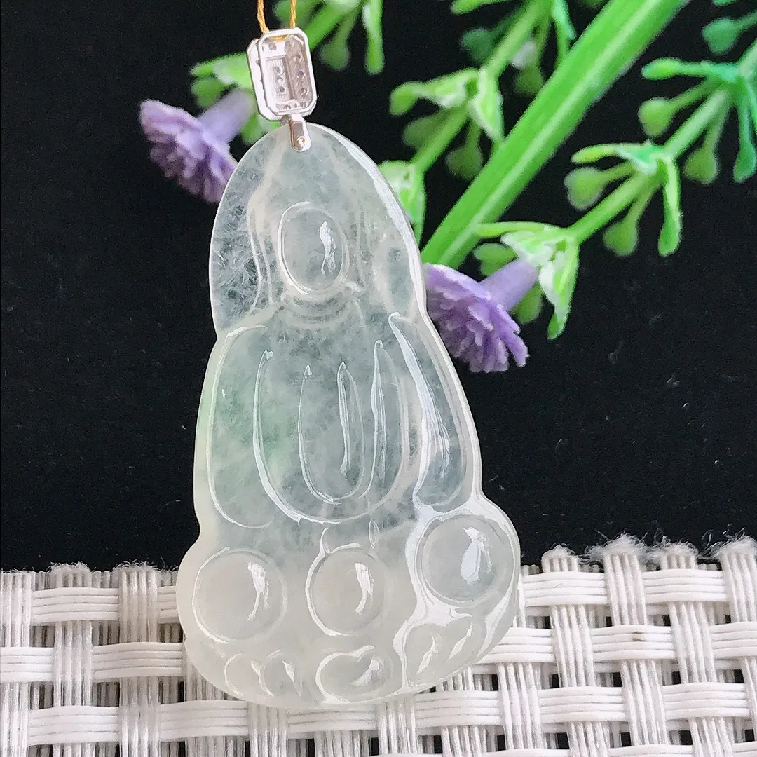 实拍A货翡翠37.2/22.8/4老坑18k金镶嵌冰种观音吊坠翡翠玉观音挂件