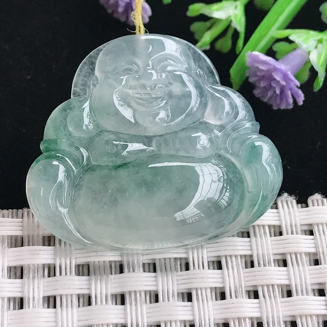 实拍A货翡翠27.8/32.8/6.2老坑冰种起胶冰飘花佛公吊坠翡翠玉佛挂件