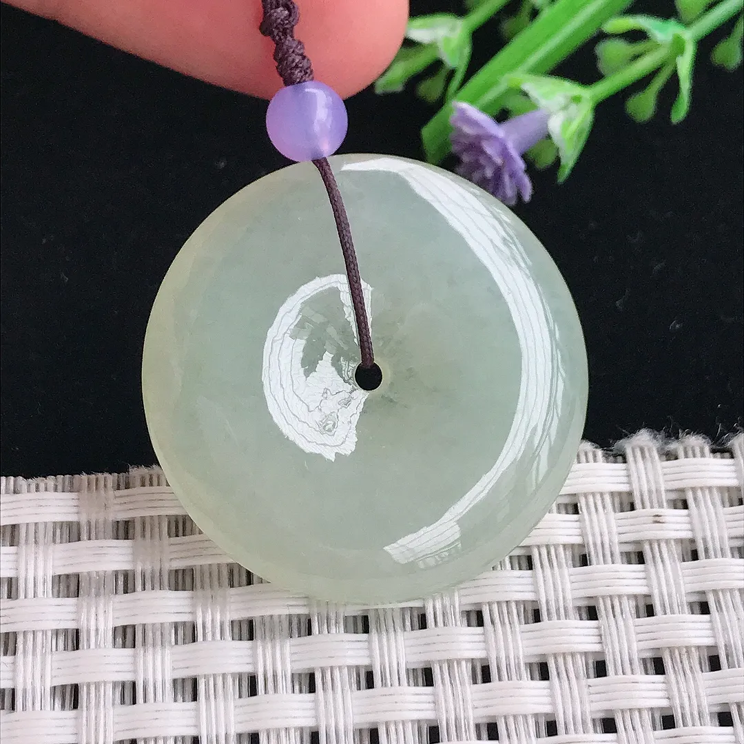 实拍A货翡翠32.8/5.8老坑冰胶水灵冰晴平安扣吊坠翡翠挂件