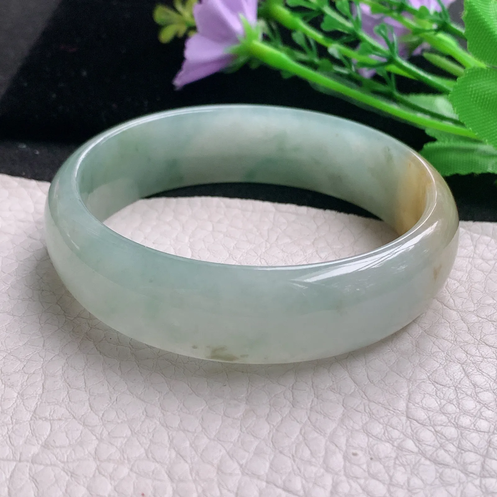 mq实拍59*16.2*6.5平安镯 天然缅甸翡翠A货玉手镯冰润三彩宽边玉手环